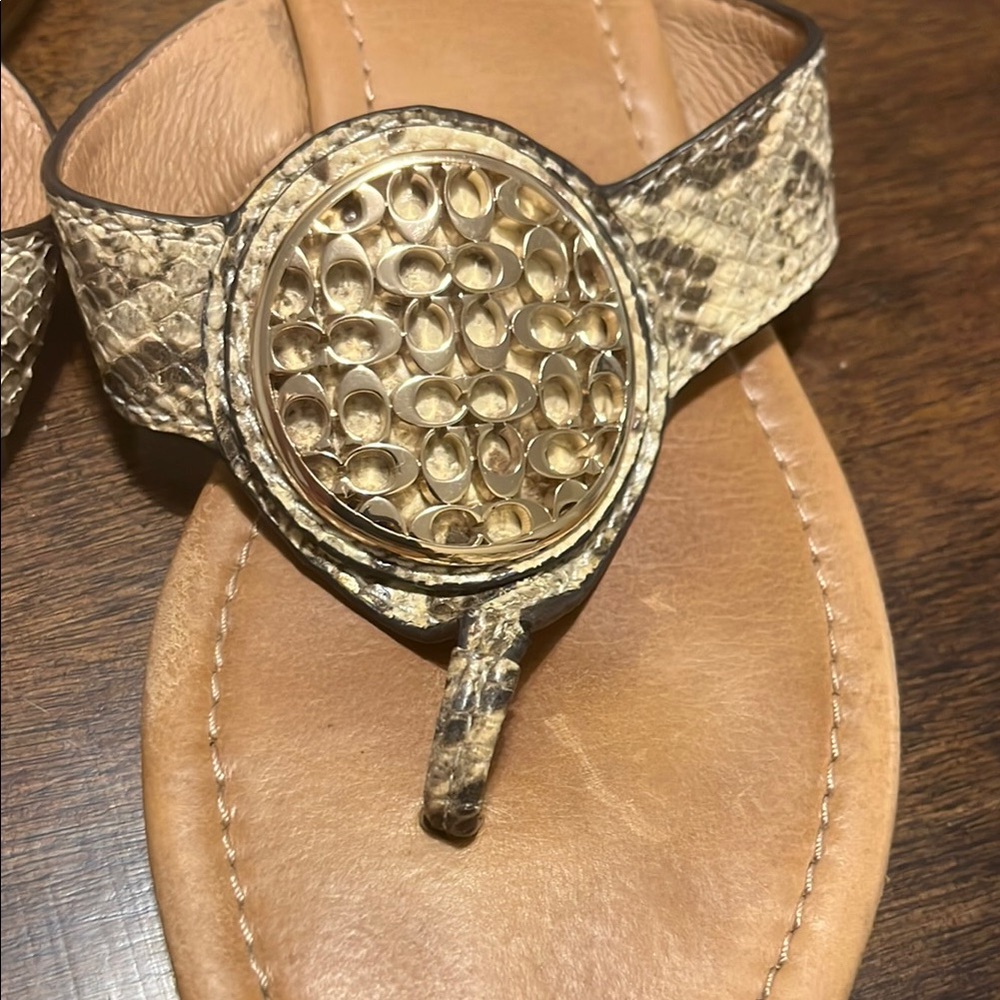 Coach Cream and Brown Sandals with Decorative Medallions - Picture 2 of 8